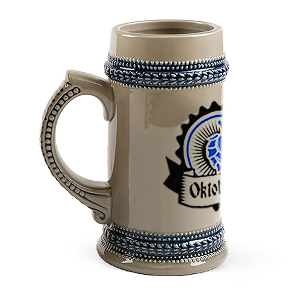 22 oz Grey Stein with Blue Trim